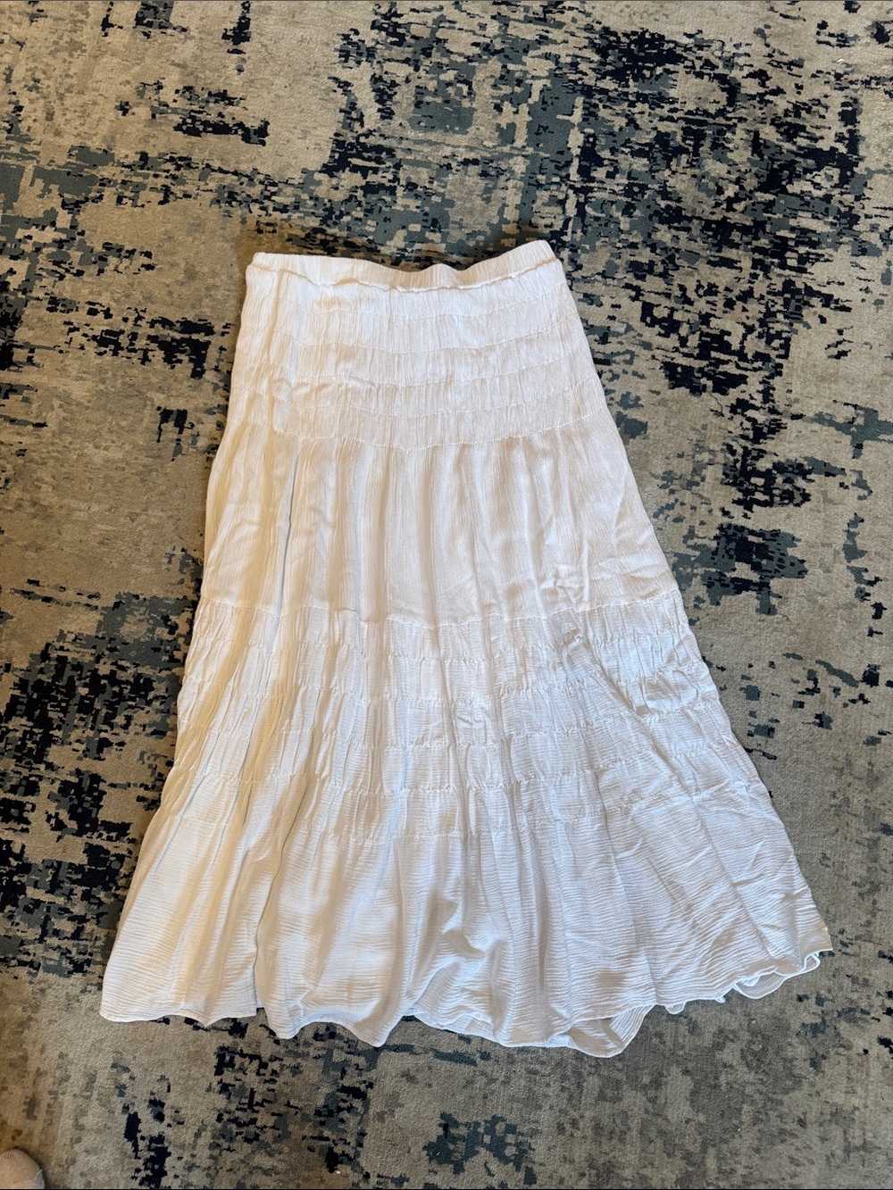 OLIVACEOUS-White Smocked Tiered Midi Skirt